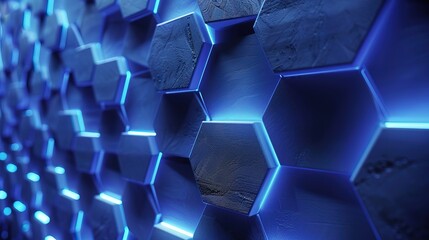 Blue wall with hexagonal shapes futuristic lightning