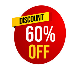 Label badge, Red sale 60% 0ff, Marketing deal sale tag giving super offer on half price, Sale discount label