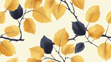 Obraz premium Delicate botanical branches and leaves in soft pastel tones, ideal for backdrops, fabrics, or artistic design accents