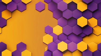 Abstract geometric background with purple and yellow hexagons.