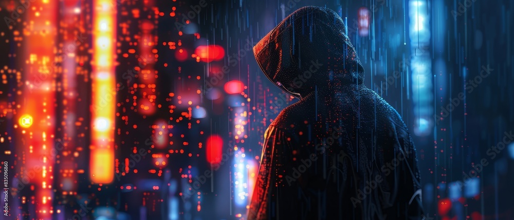 Poster hacker in the cyber realm. concept cybersecurity threats, hacker techniques, data breaches, security