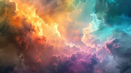 Abstract colorful cloudscape with vibrant hues and dramatic lighting.