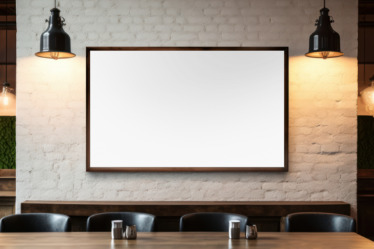 PNG cafe TV screen mockup, transparent design