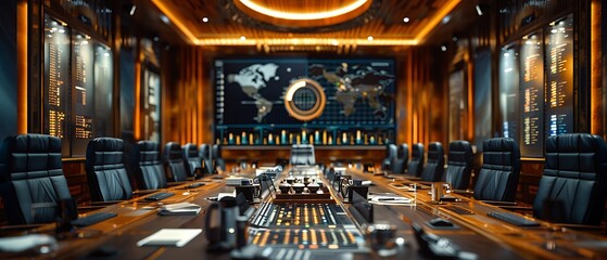 Naklejka premium panoramic view of financial analysis session filled detailed reports data projections showcasing formal analytical atmosphere Panorama Stitching RealTime Eye AF capture expansive focused environment