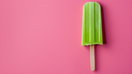 Green Popsicle on a summery pink Background with Copy Space