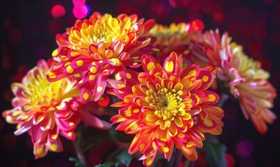 Fototapeta premium Chrysanthemums on background with bright dots