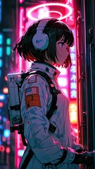 Retro flyer art with a robot DJ and a person dancing in a club at night