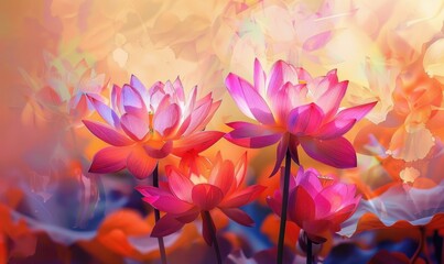 Lotus flowers on abstract background