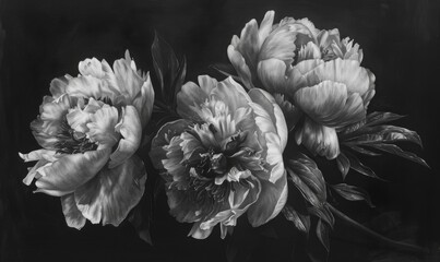Peonies on charcoal black background