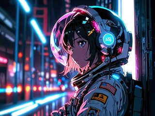 Retro flyer art with a robot DJ and a person dancing in a club at night