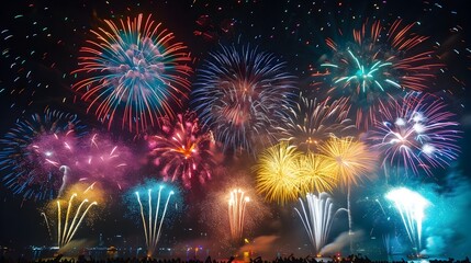 Mesmerizing Fireworks Display Lighting Up the Vibrant Night Sky During a Spectacular Festival