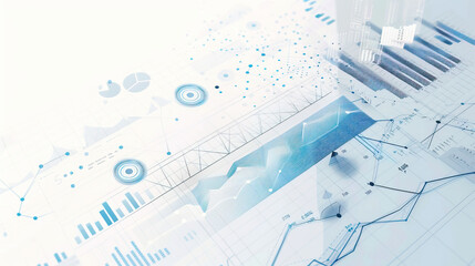 Digital advertising, marketing and branding, professional services PowerPoint slide deck backdrop. Consulting, insights, data science and analytics template. Neutral, abstract, white background, blue