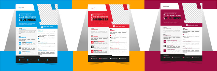 a bundle of3 templates of different colors a4 flyer template. modern business flyer template and creative design and editable vector template design.