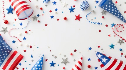 Obraz premium Composition featuring the American flag and patriotic elements on a white backdrop