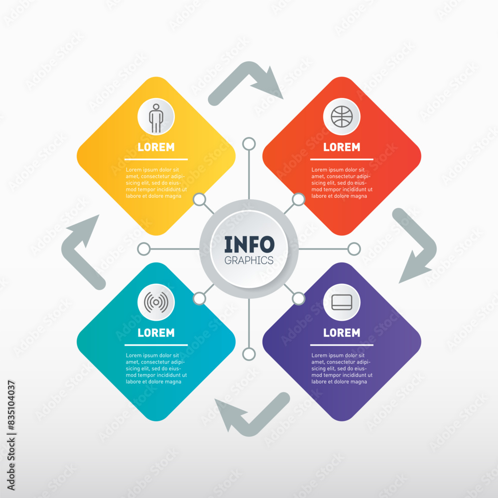 Poster infograph of technology cycle or education process with 4 steps. template of info graphic with four 