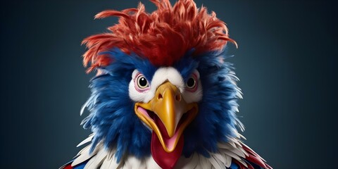 Sport mascot Coq tricolore representing French team created by AI. Concept French, Sports, Mascot, Coq Tricolore, Artificial Intelligence