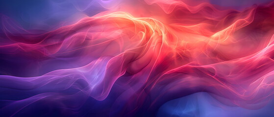 Obraz premium A red purple background, glowing with light. a spinning spiral at right, The overall style is futuristic and technological, with an abstract white background and curved lines