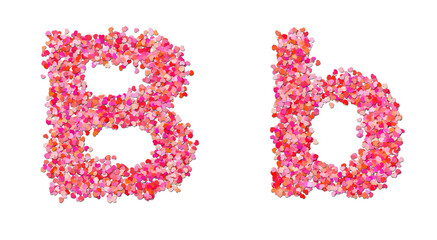 letter B made of red hearts. Heart shapes alphabet.