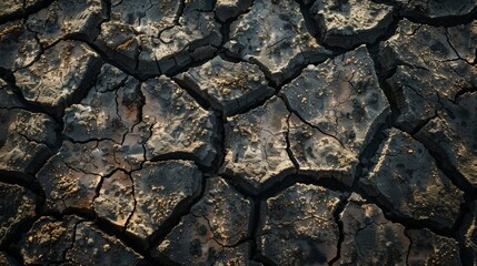 Fototapeta premium Cracked dry earth surface with deep fissures