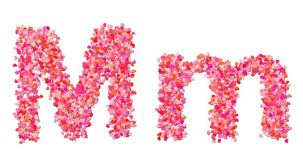 letter M made of red hearts. Heart shapes alphabet.