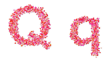 letter Q made of red hearts. Heart shapes alphabet.