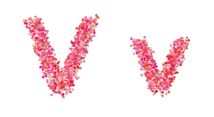 letter V made of red hearts. Heart shapes alphabet.