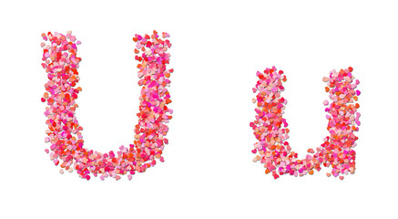 letter U made of red hearts. Heart shapes alphabet.