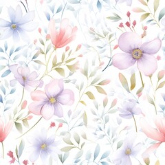  Watercolor floral seamless pattern with pink, purple, and blue