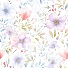 Fototapeta premium Watercolor floral seamless pattern with pink, purple, and blue