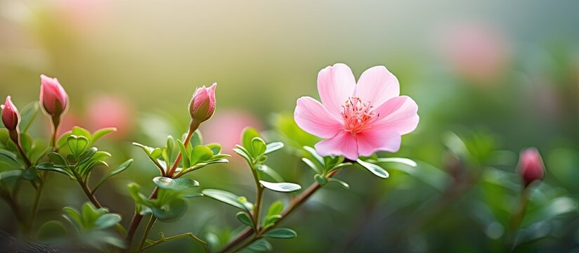 A delicate Moss-rose purslane flower in bloom highlights nature's beauty in a copy space image.