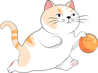 Playful Chubby Cat with Ball - Cute Cartoon Design