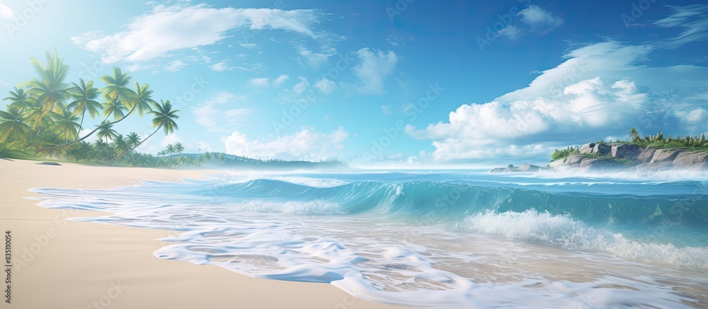 Aufkleber tropical beach with waves crashing on the shore creating a vacation atmosphere with a copy space ima