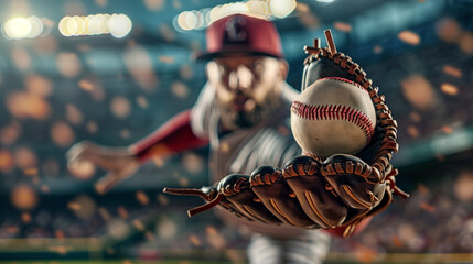 Stunning photo of a baseball player catching a baseball ball with a baseball glove
