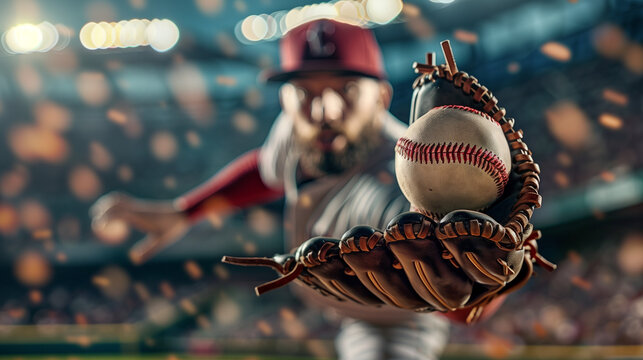 Stunning photo of a baseball player catching a baseball ball with a baseball glove