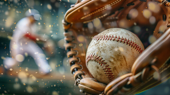 Stunning photo of a baseball player catching a baseball ball with a baseball glove