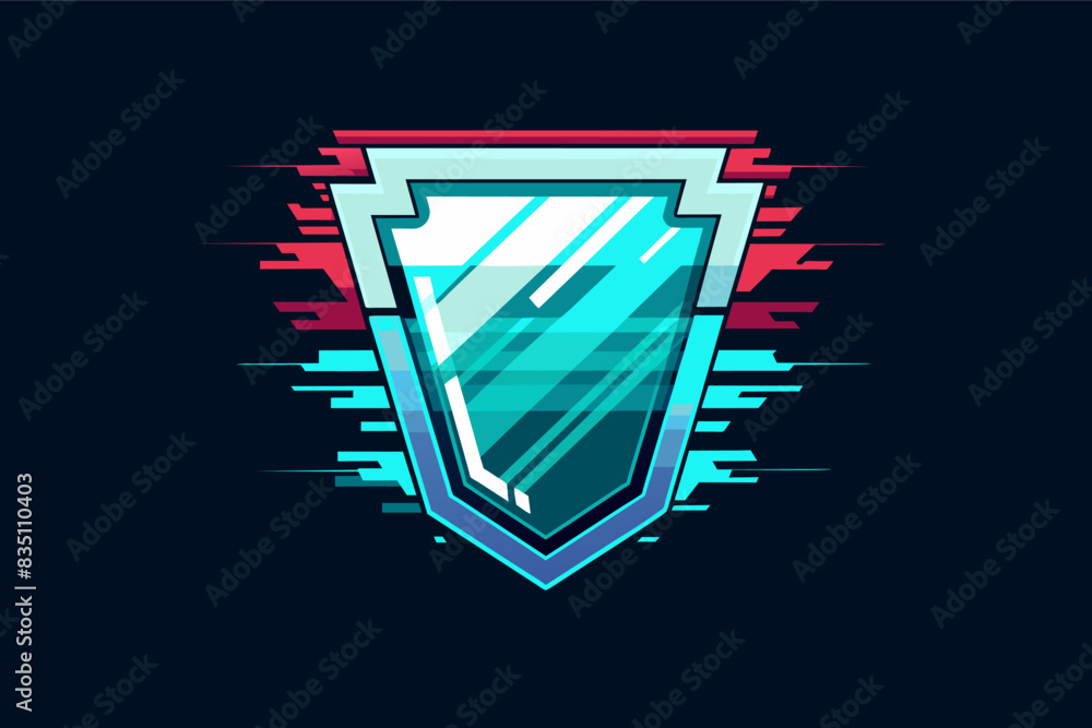 Aufkleber a shield with a lightning effect on it, glass logo with a glitch effect