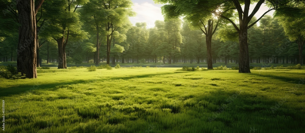 Poster abundant with small patches of lush green grass, creating a refreshing environment with copy space i
