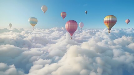 Naklejka premium Picturesque Hot Air Balloons Floating in Ethereal Skyscape
