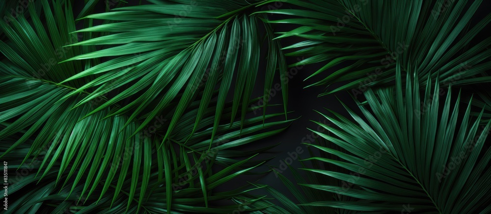 Poster the dark green palm leaf color creates a textured background with tropical vibes, ideal for a copy s