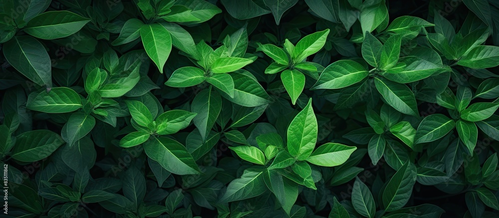 Poster Nature background with many green leaves forming a serene backdrop for a copy space image.