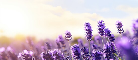 Field of blooming lavender with copy space image.
