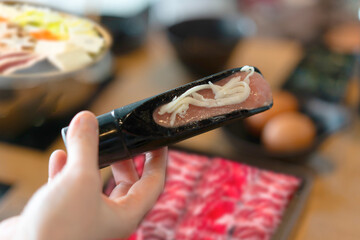 Minced pork mixed with corn flavored in bamboo japanese style was served for Sukiyaki and Shabu or Suki restaurant