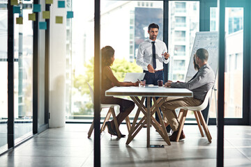 Business people, man and presentation with graph in conference room for company growth statistics...