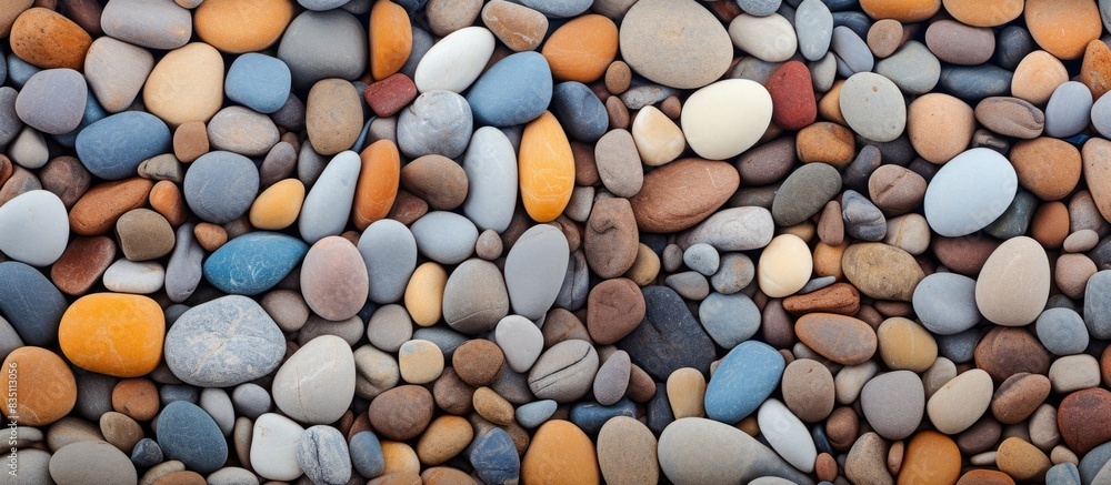 Poster image of pebbles on the beach provides ideal copy space for design backdrop.