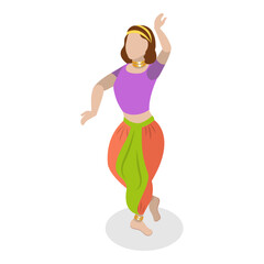 3D Isometric Flat Vector Set of Traditional Indian Dancers, Bollywood. Item 5