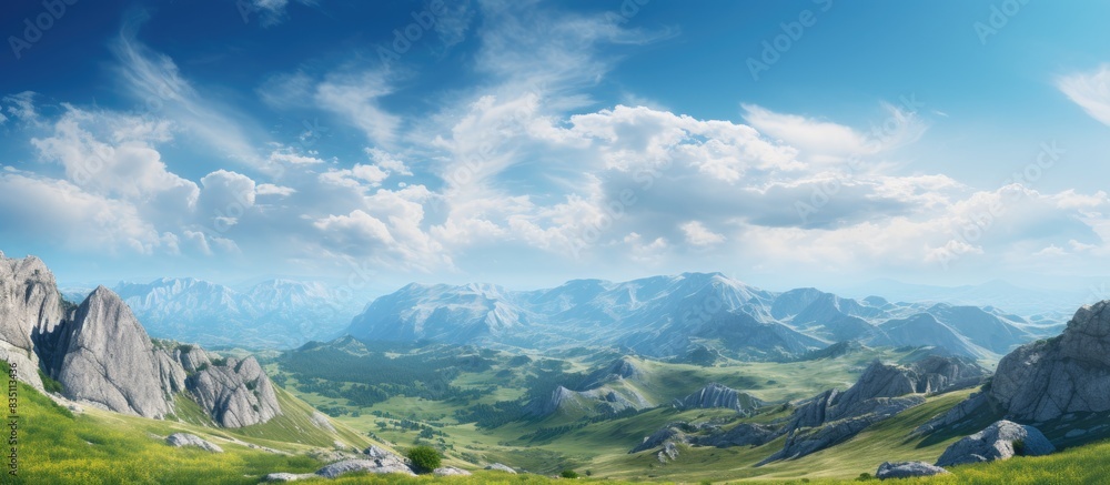 Poster scenic velebit mountain range with stunning rocky peaks against a backdrop of the sky, ideal for a c