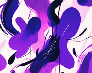Abstract picture of brush strokes and shapes in various shades of purple on a white background.   An illustration evokes different emotions and thoughts in everyone who looks at it, as it is not limit