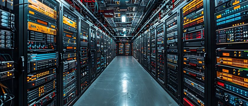 panoramic view of cloud infrastructure showcasing interconnected data centers servers creating expansive secure cloud environment Panorama Stitching RealTime Eye AF capture expansive and vibrant scene