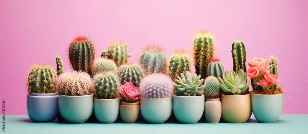 Aufkleber A flowerpot filled with numerous cacti, creating a charming display with copy space image.