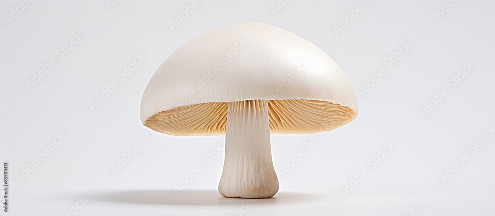 Poster detailed shot of a ceramic mushroom with a white background, suitable for adding text or other eleme